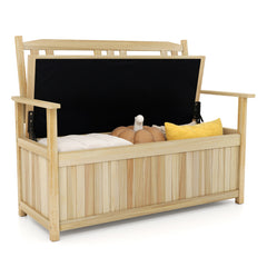 185L Patio Storage Bench Solid Wood Storage Loveseat with Backrest and Armrests-Natural