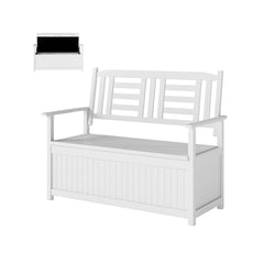 185L Patio Storage Bench Solid Wood Storage Loveseat with Backrest and Armrests-White