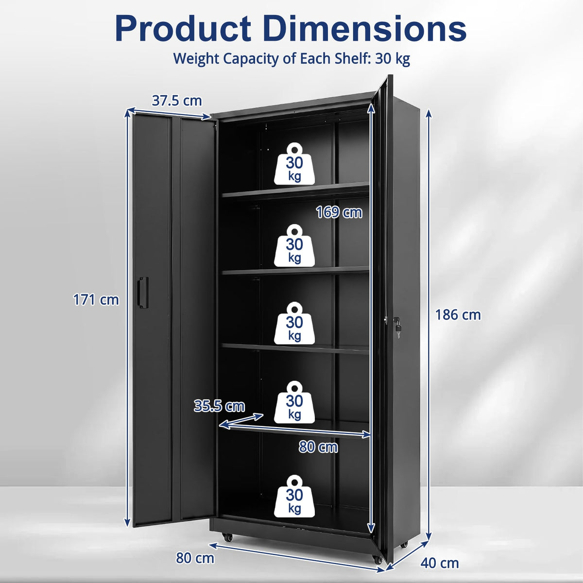 186cm Rolling File Cabinet in Black, image 5
