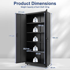 186cm Rolling File Cabinet in Black, image 5