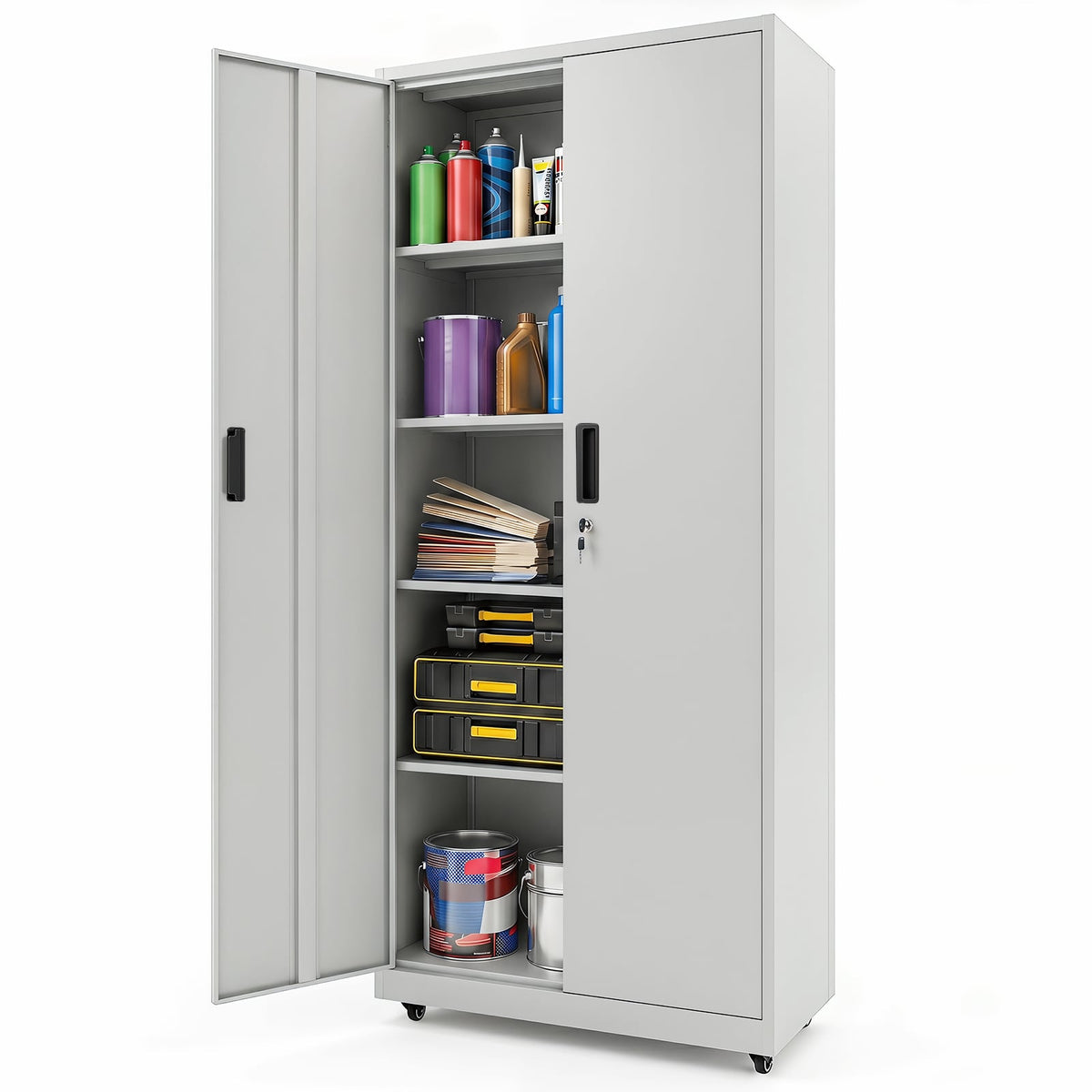 186cm Rolling File Cabinet in Grey