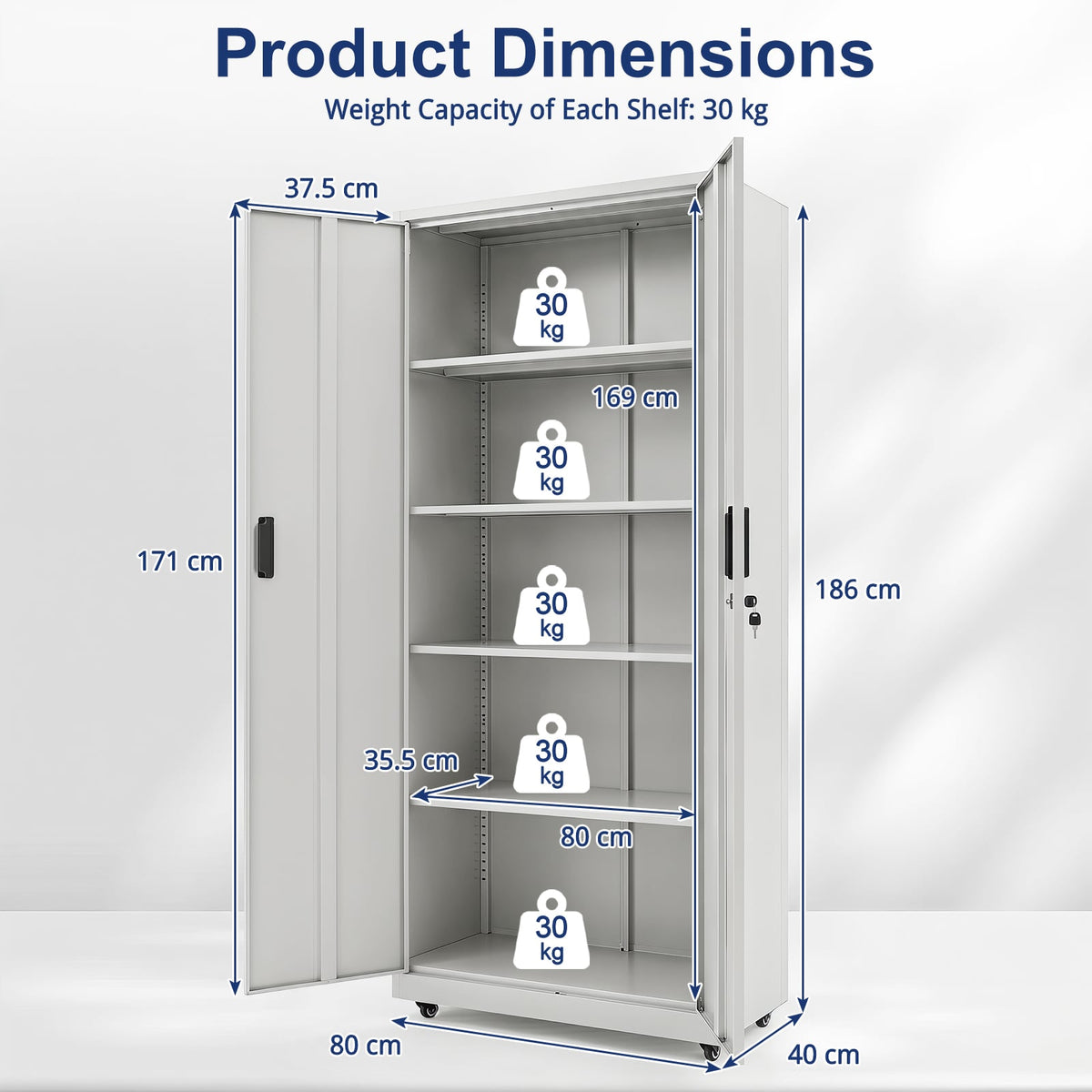 186cm Rolling File Cabinet in Grey, image 5