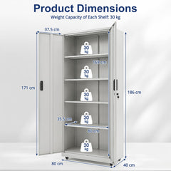 186cm Rolling File Cabinet in Grey, image 5