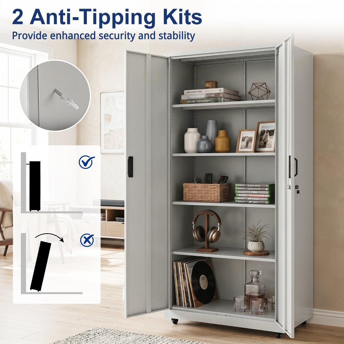 186cm Rolling File Cabinet in Grey, image 7