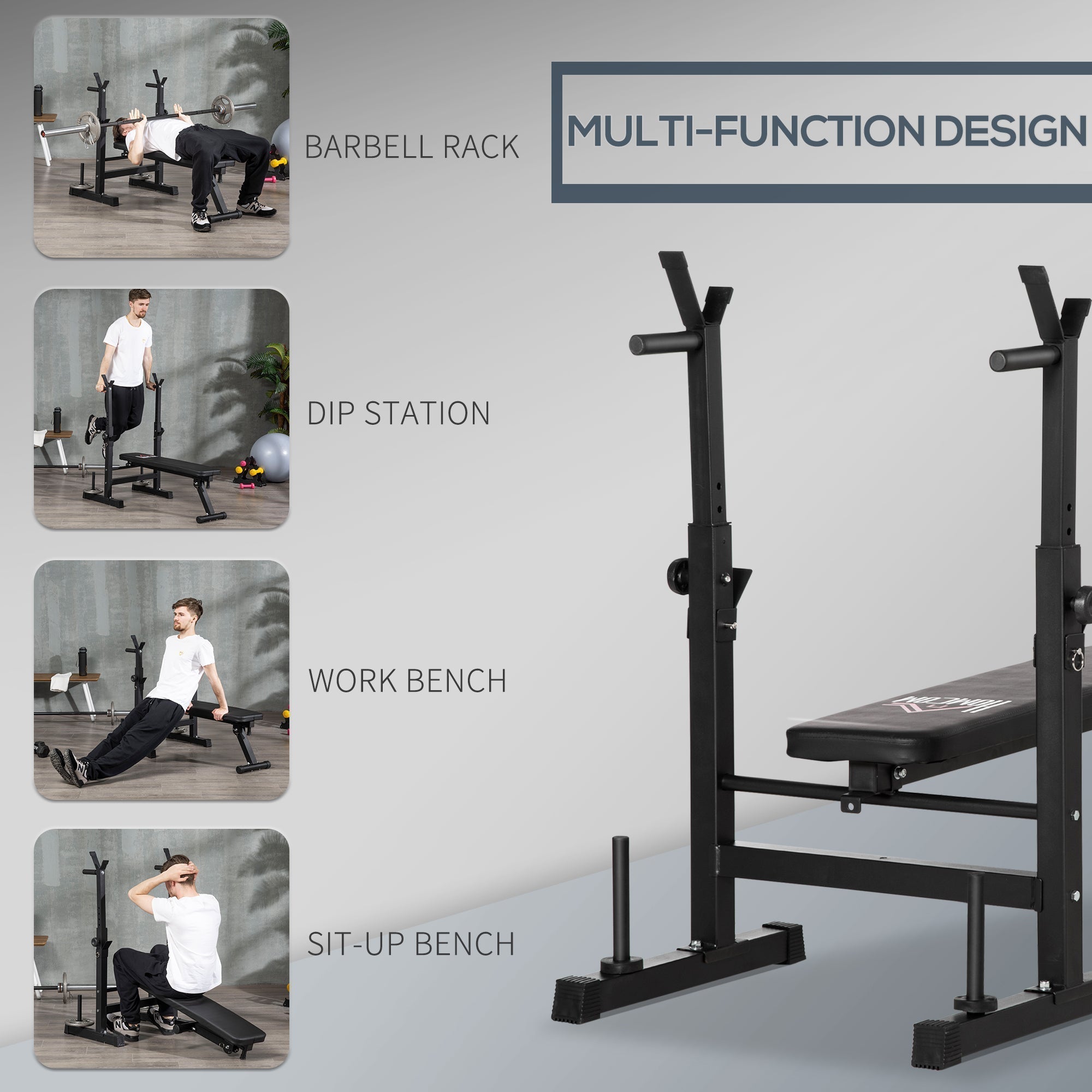 HOMCOM Adjustable Weight Bench, Foldable Bench, with Barbell Rack, Black