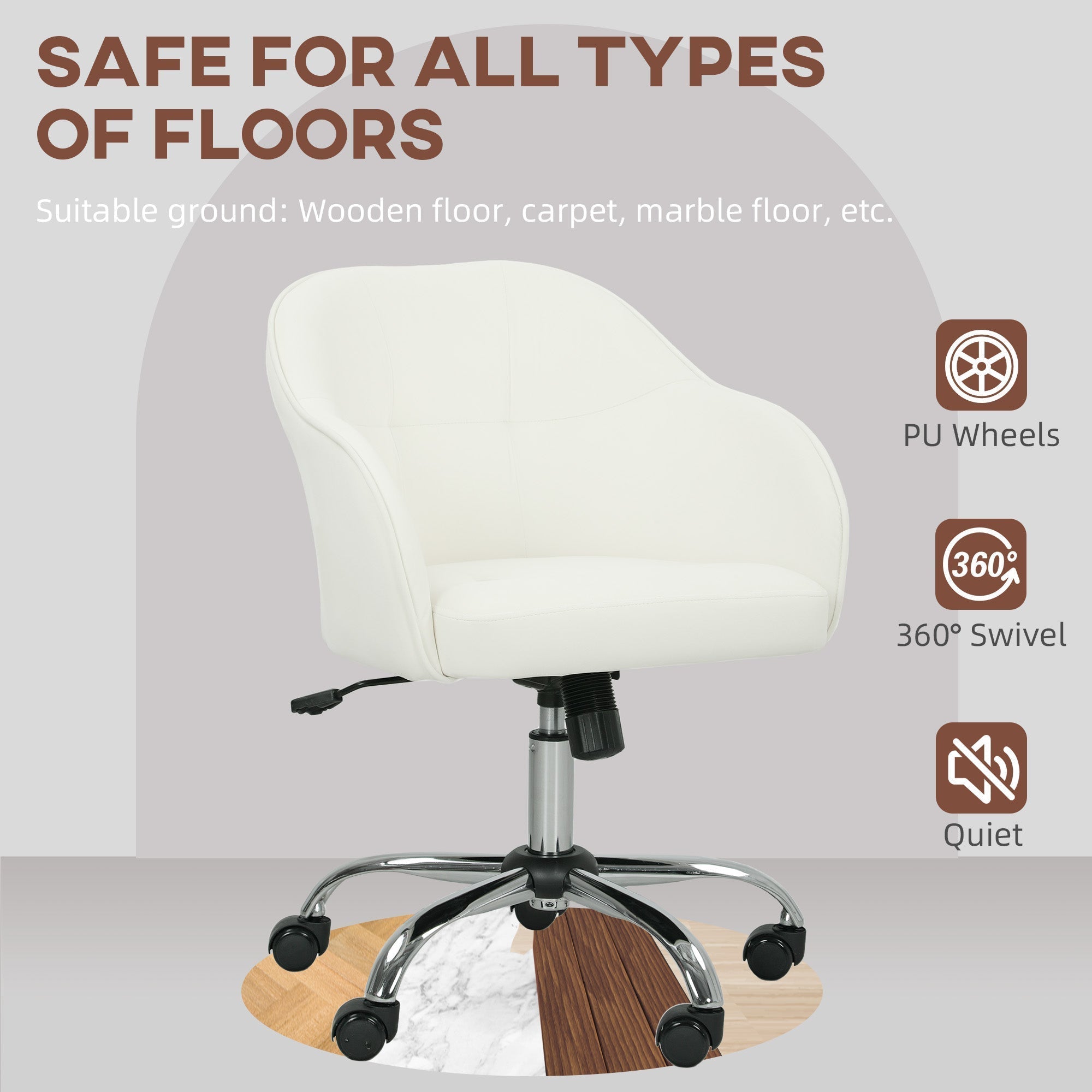 HOMCOM 46-56 cm Velvet-feel Office Chair - Cream
