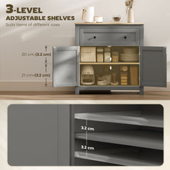 HOMCOM Sideboard Storage Cabinet, Morden Kitchen Cupboard with Adjustable Shelf, Drawer and Double Doors, Sideboard for Living Room, Dining Room, Hallway, Grey