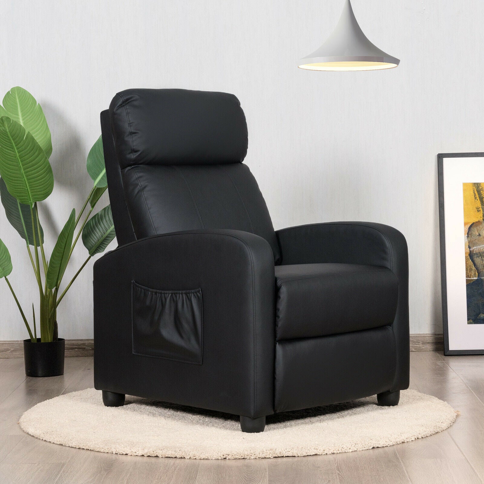 Modern Recliner Sofa Lounge / Adjustable Backrest Armchair-Black