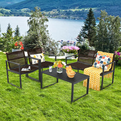 4 Piece Patio Furniture Set with Loveseat Single Chairs and Table