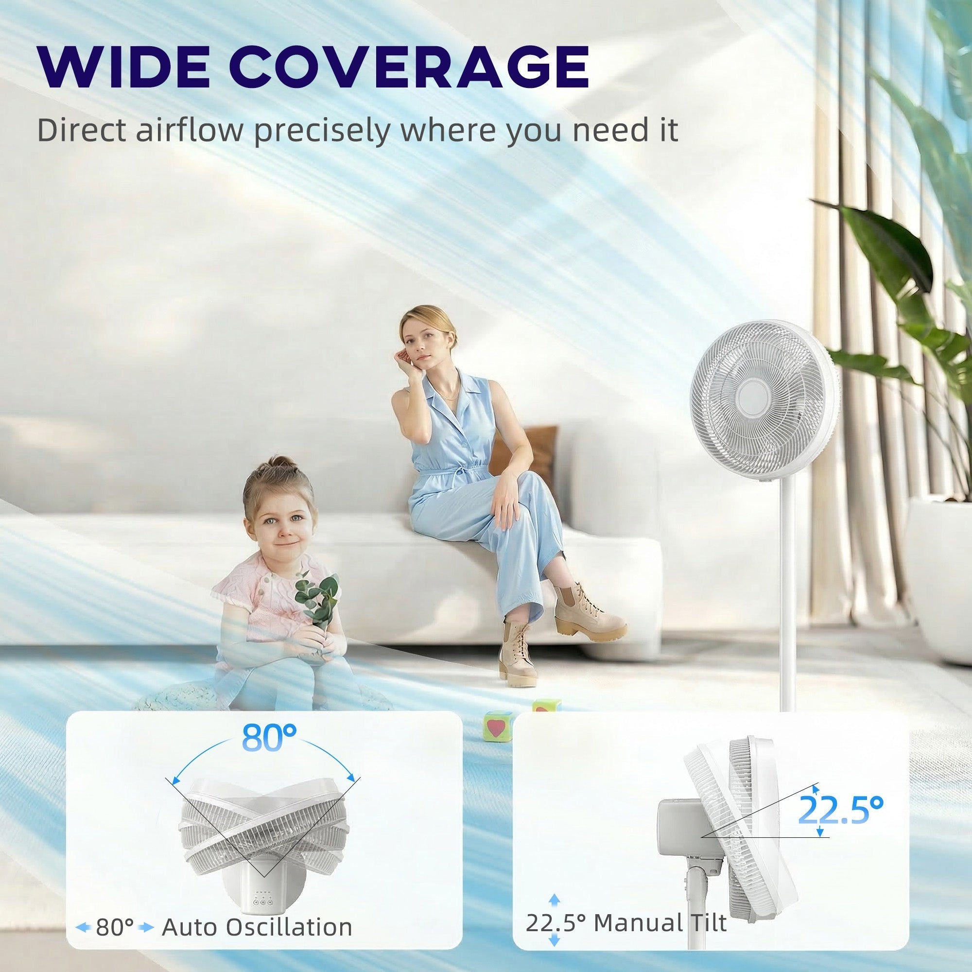 HOMCOM 40 cm Standing Fan, Cooling Floor Fan with 80 degrees Oscillating, Adjustable Tilt and Height, 4 Speed, Remote Control, White