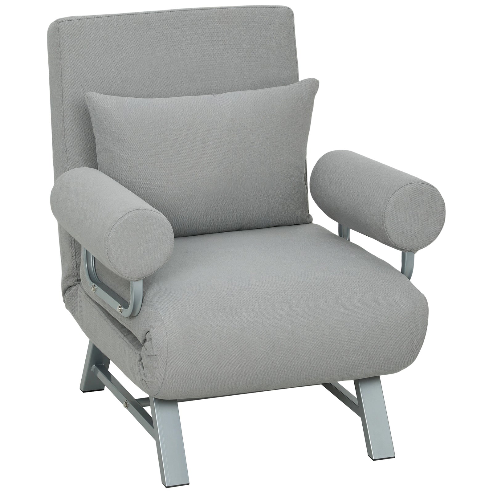 HOMCOM Single Sofa Bed, 3-in-1 Convertible Folding Chair Bed with Adjustable Backrest, Removable Armrests, Light Grey