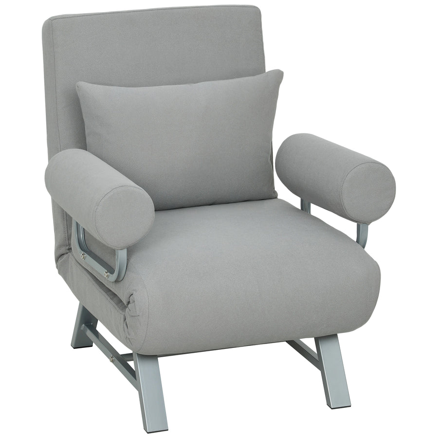 HOMCOM Single Sofa Bed, 3-in-1 Convertible Folding Chair Bed with Adjustable Backrest, Removable Armrests, Light Grey