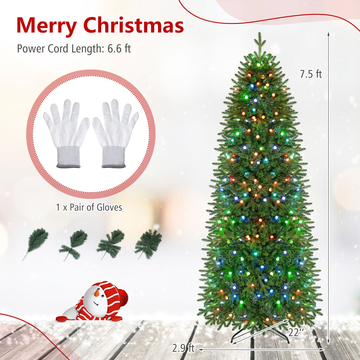 190 CM Prelit Pencil Christmas Tree, image 5