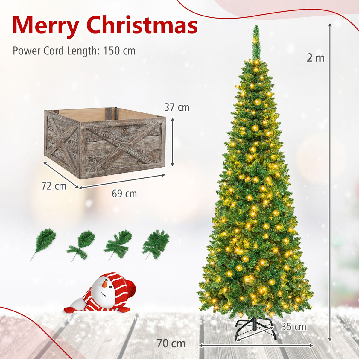 195 CM Artificial Christmas Tree with Wood Collar and 706 Full Branch Tips