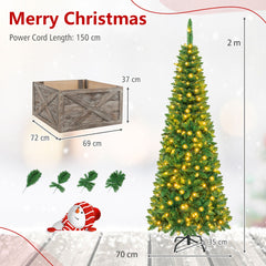 195 CM Artificial Christmas Tree with Wood Collar and 706 Full Branch Tips