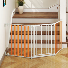 198 CM Extra Wide Configurable Baby Gate 3-Panel Indoor Wood Metal Pet Gate-Natural & White