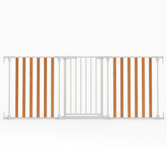 198 CM Extra Wide Configurable Baby Gate 3-Panel Indoor Wood Metal Pet Gate-Natural & White