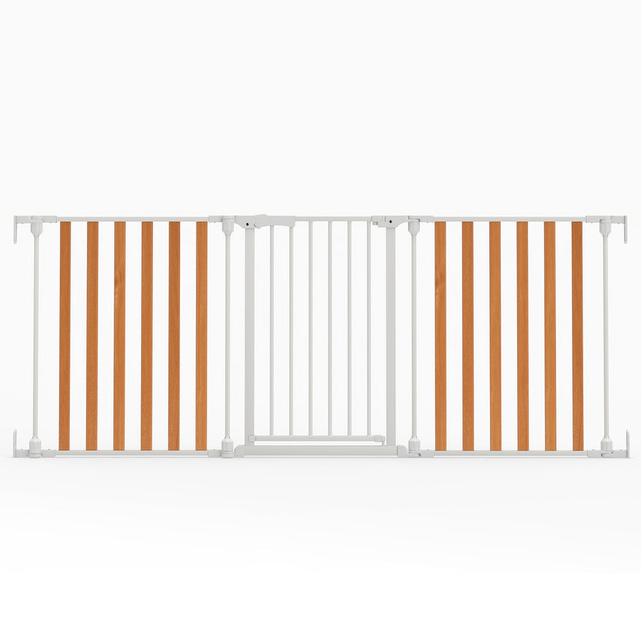 198 CM Extra Wide Configurable Baby Gate 3-Panel Indoor Wood Metal Pet Gate-Natural & White