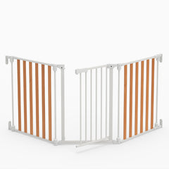 198 CM Extra Wide Configurable Baby Gate 3-Panel Indoor Wood Metal Pet Gate-Natural & White
