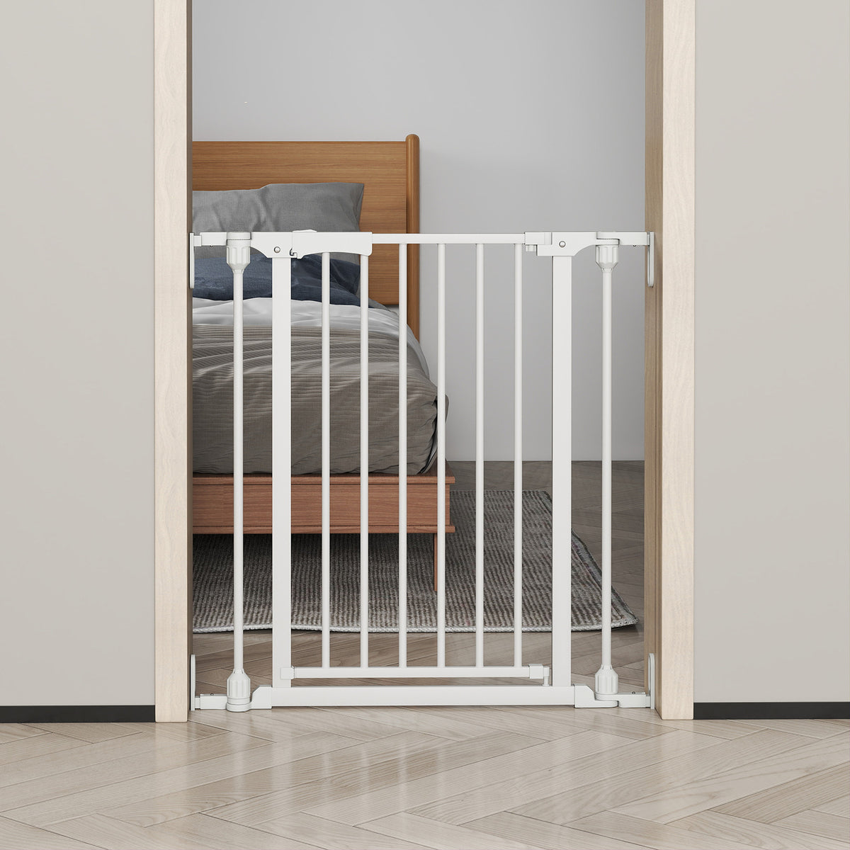 198 CM Extra Wide Configurable Baby Gate 3-Panel Indoor Wood Metal Pet Gate-Natural & White