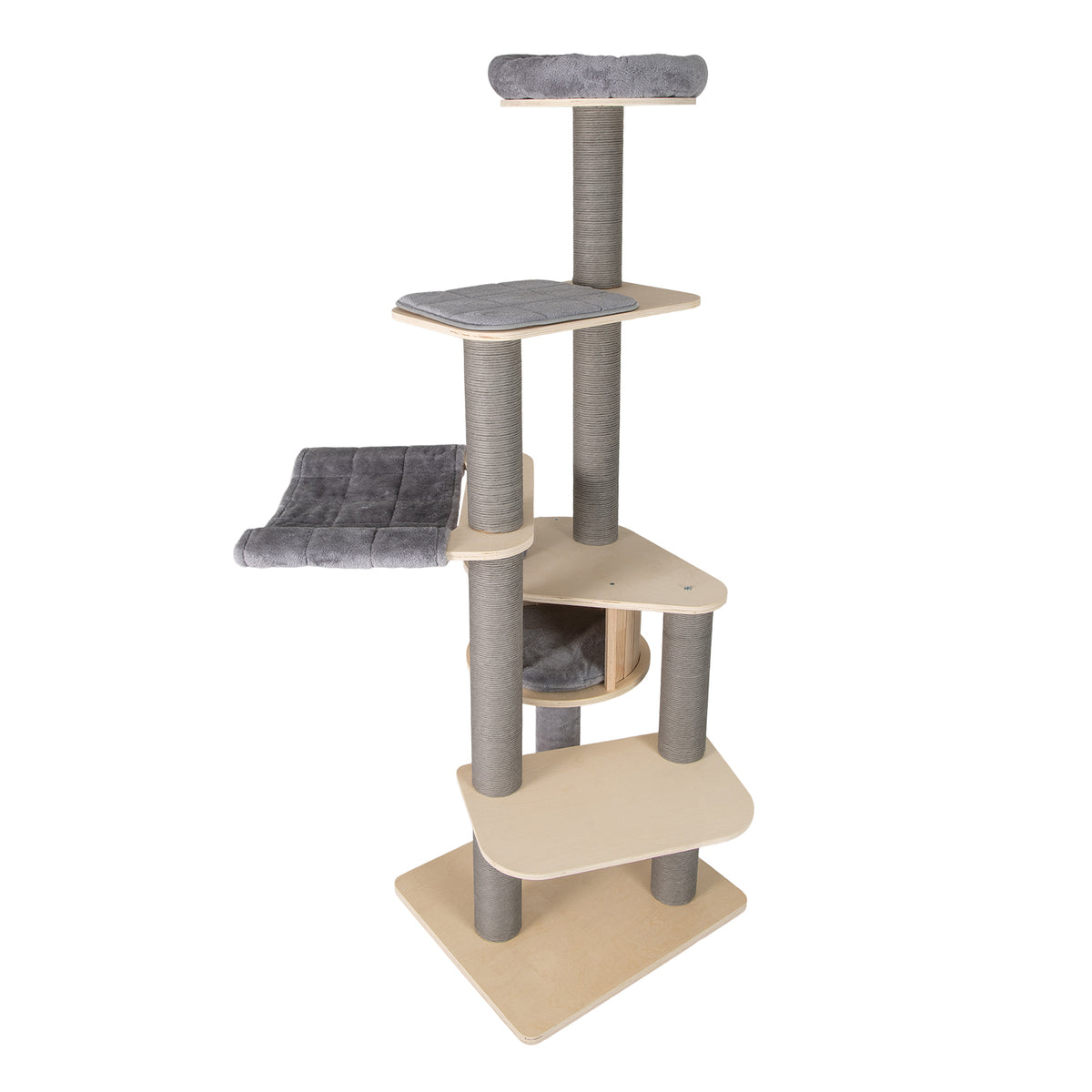 197 CM Tall Cat Tree with Comfy Padded Top Perch-Grey