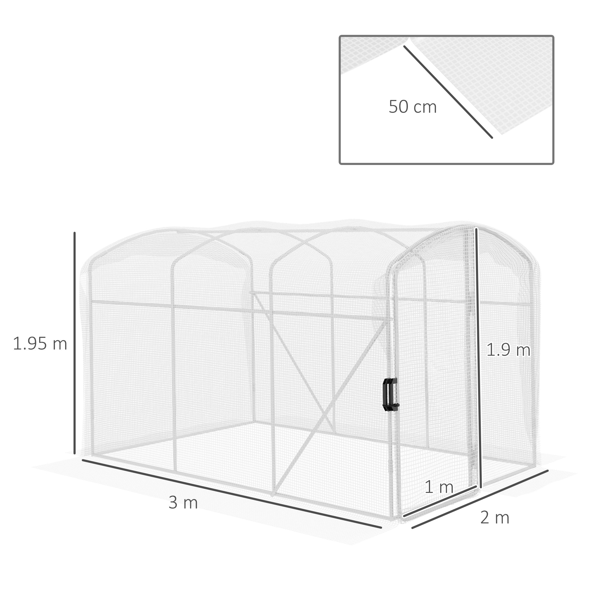 Outsunny Polytunnel Greenhouse Walk-in Grow House with UV-resistant PE Cover, Door and Galvanised Steel Frame, 2 x 2 x 2m, White