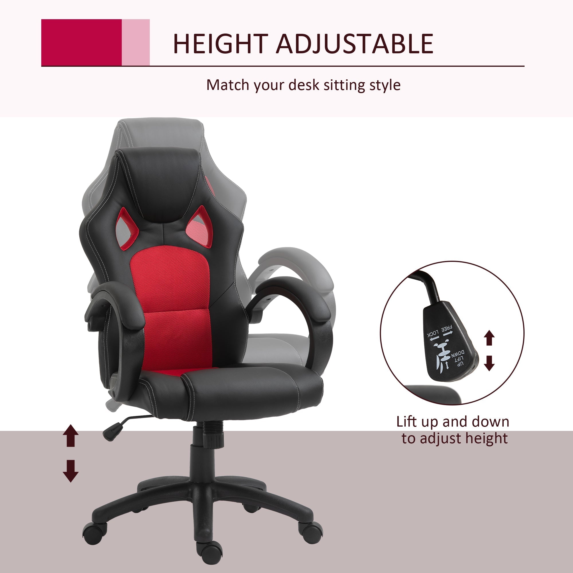 Vinsetto Office Chair Faux Leather Swivel Computer Desk Chair for Home Office with Wheels Armrests Black