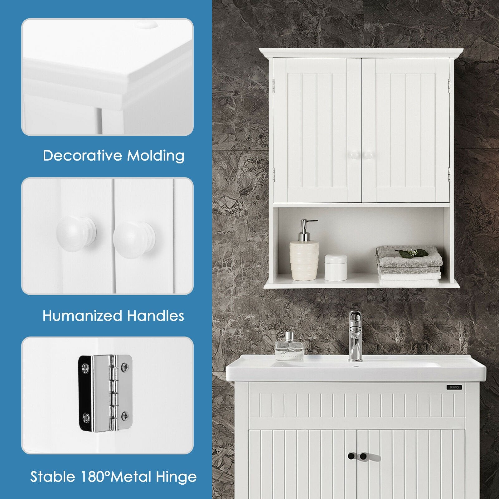 Wall Mounted Bathroom Storage Cabinet with Adjustable Shelf-White