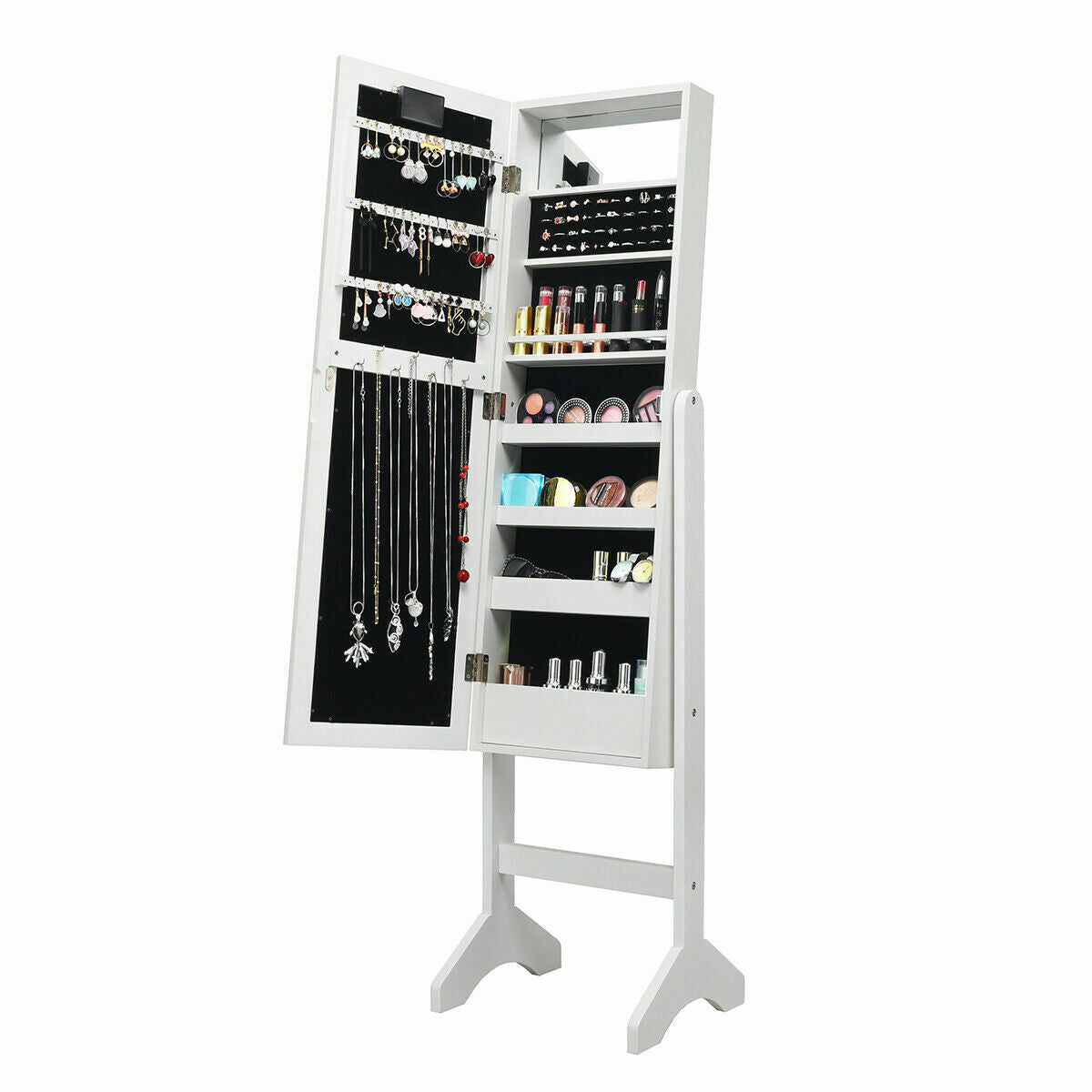 Standing Jewellery Organiser Cabinet with Adjustable Mirror 18 LEDs-White