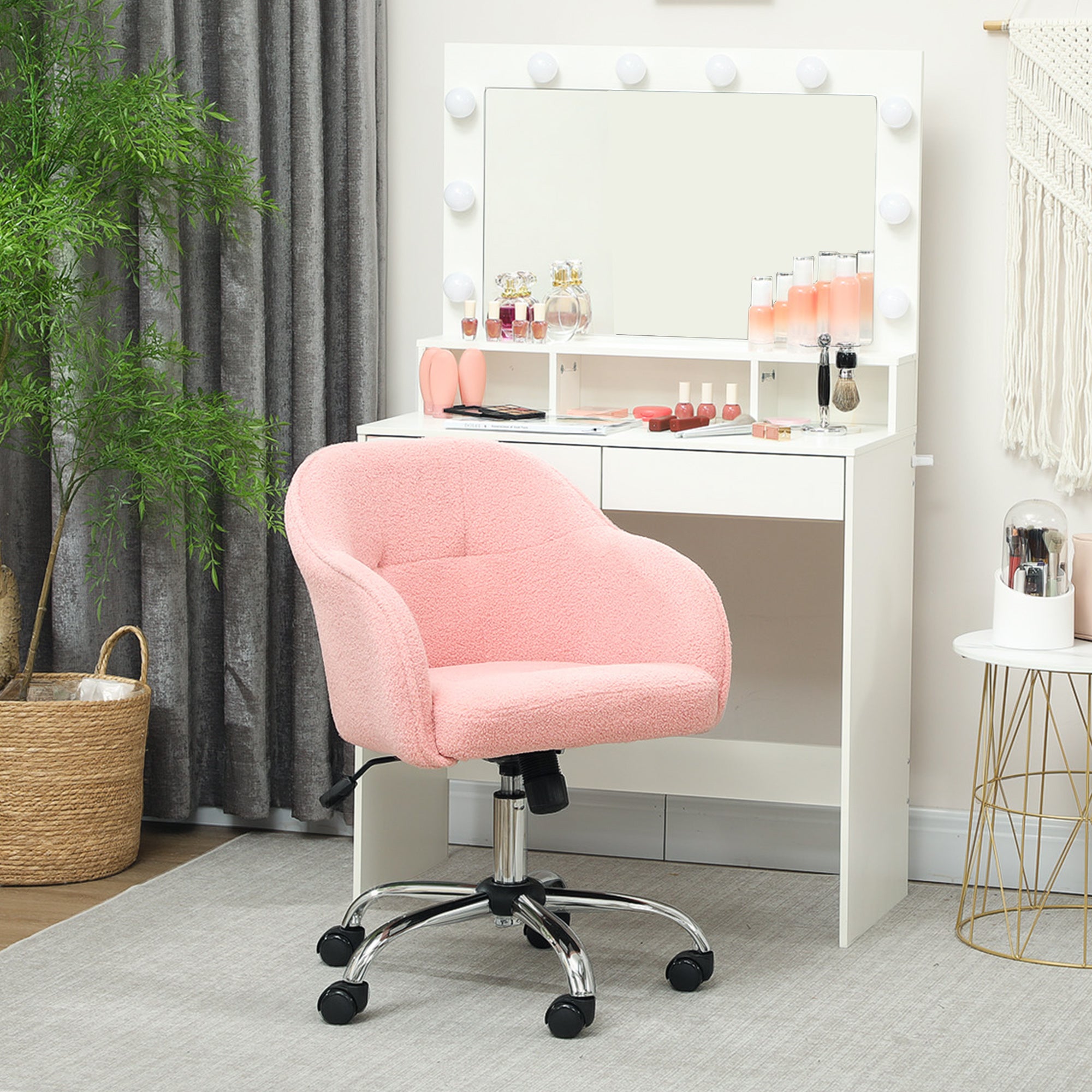 HOMCOM 46-56 cm Teddy Fleece Office Chair - Pink
