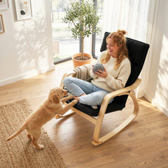 HOMCOM Lounge Chair, Comfortable Relax Rocking Chair with Headrest, 67W x 92D x 89H cm, Black