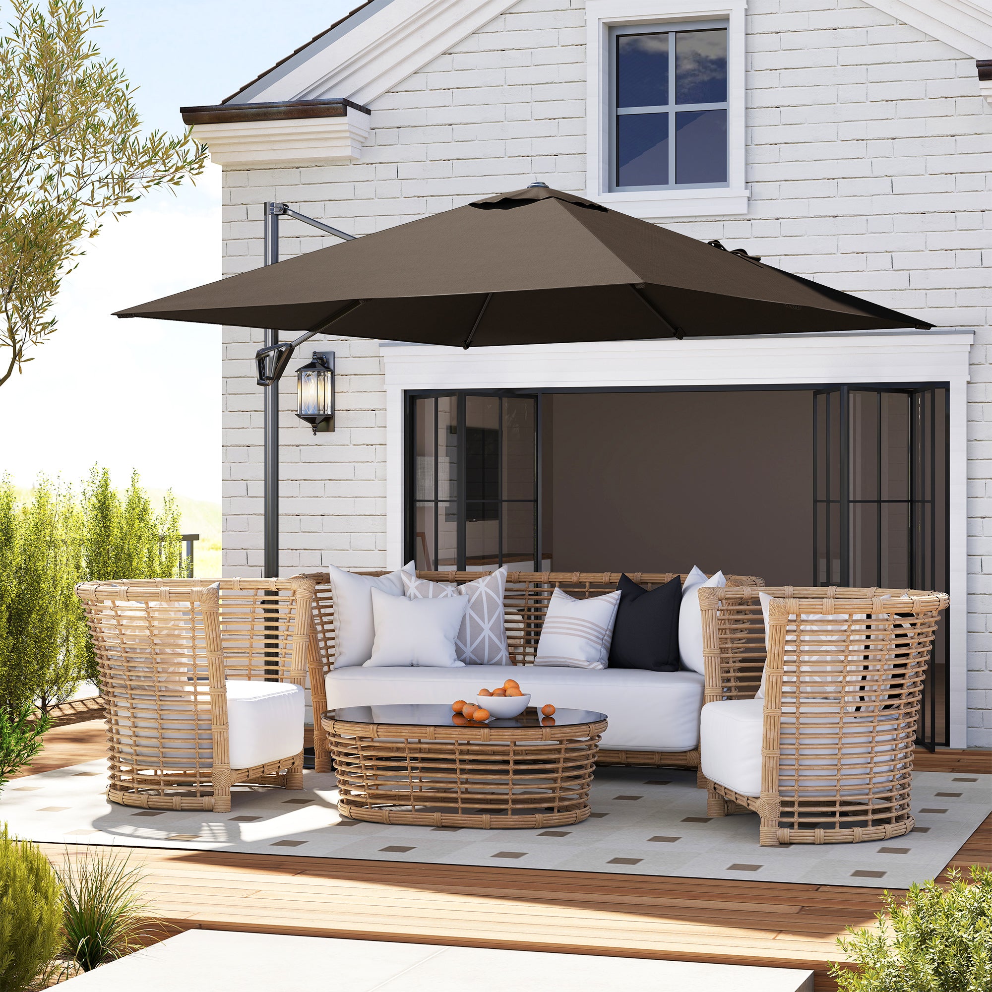 Outsunny Patio Offset Parasol Umbrella - Tan