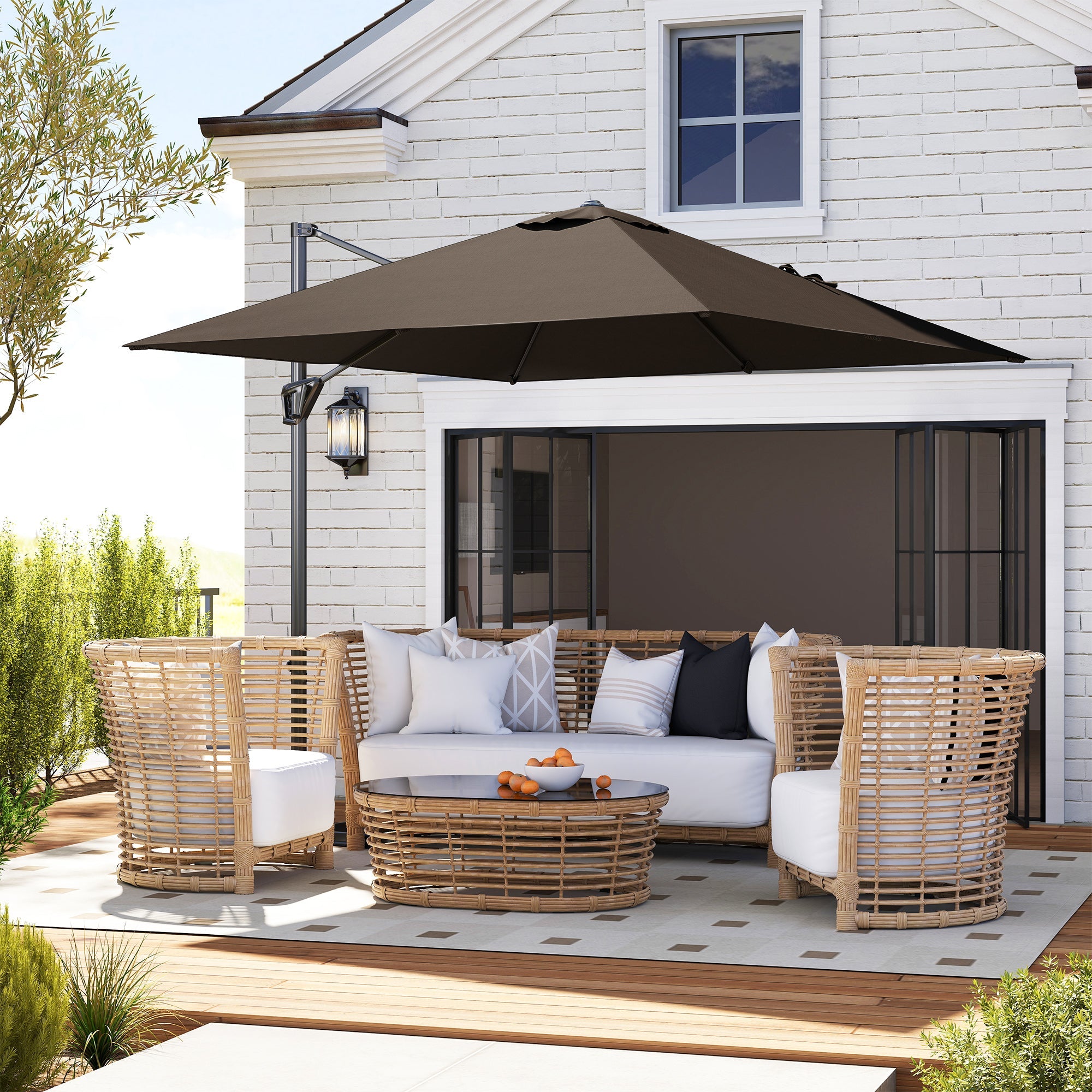 Outsunny Patio Offset Parasol Umbrella - Tan