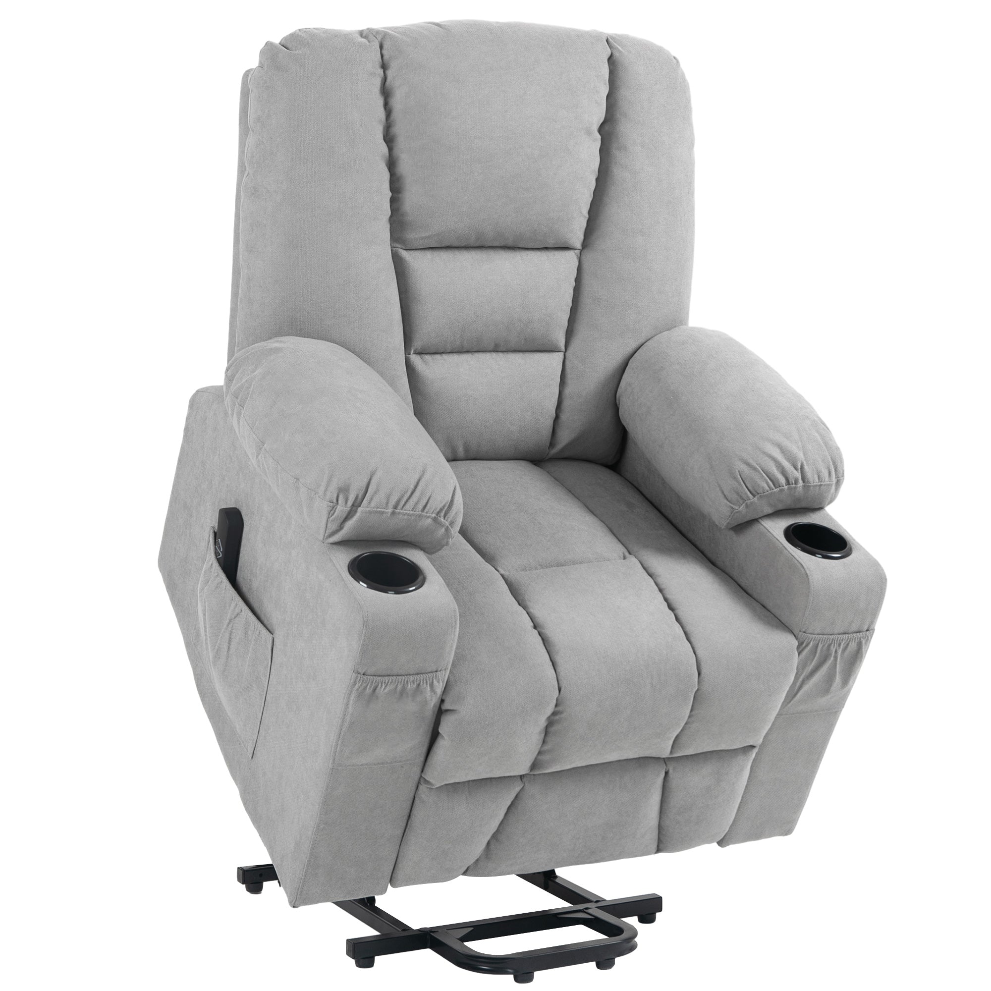 HOMCOM Oversized Riser and Recliner Chairs for the Elderly, Fabric Upholstered Lift Chair for Living Room with Remote Control, Side Pockets, Cup Holder, Light Grey