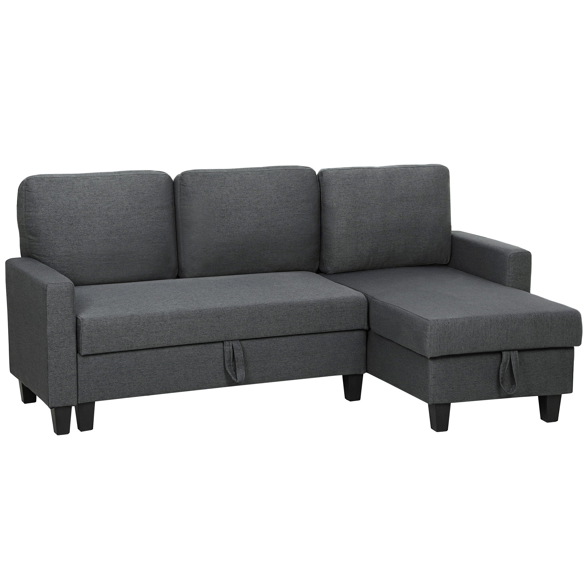 HOMCOM Three-Seater Storage Sofa Bed - Charcoal Grey