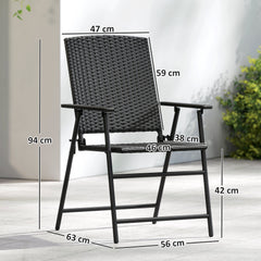 Outsunny Set of Two Folding Rattan Seat Chairs - Black
