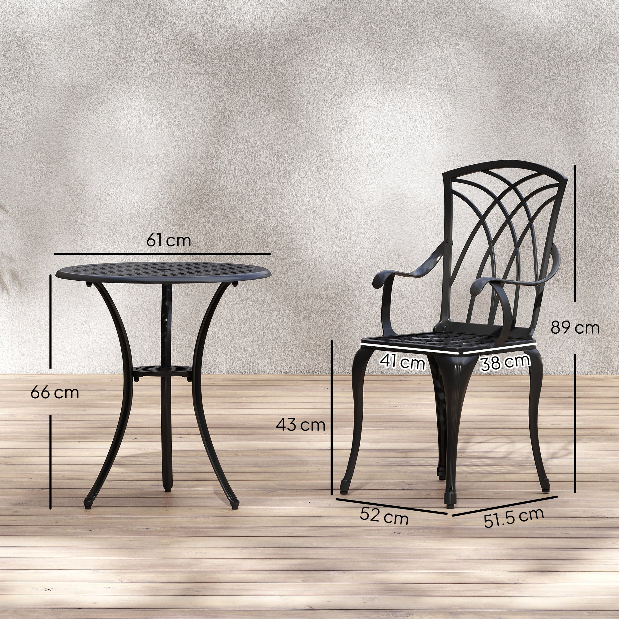 Outsunny 3 Pieces Garden Dining Set for 2, Cast Aluminium Outdoor Dining Set with 2 Armchairs and Round Dining Table with Parasol Hole, Garden Furniture Set, Brown