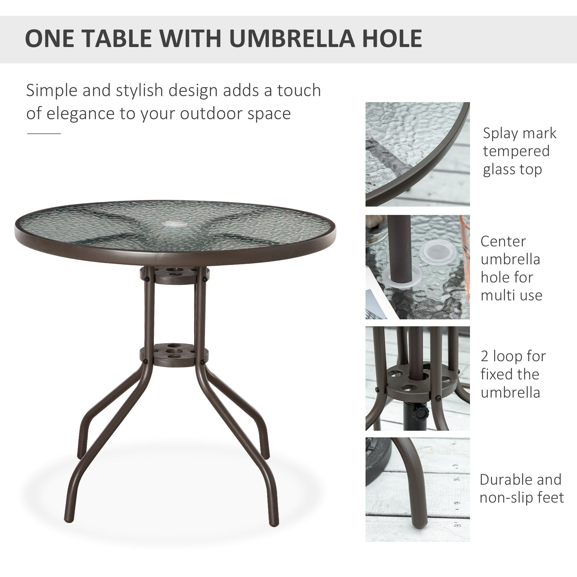 Outsunny 6 Piece Garden Dining Set with Umbrella, Outdoor Dining Sets with Parasol, 4 Folding Dining Chairs & Round Tempered Glass Table, Grey