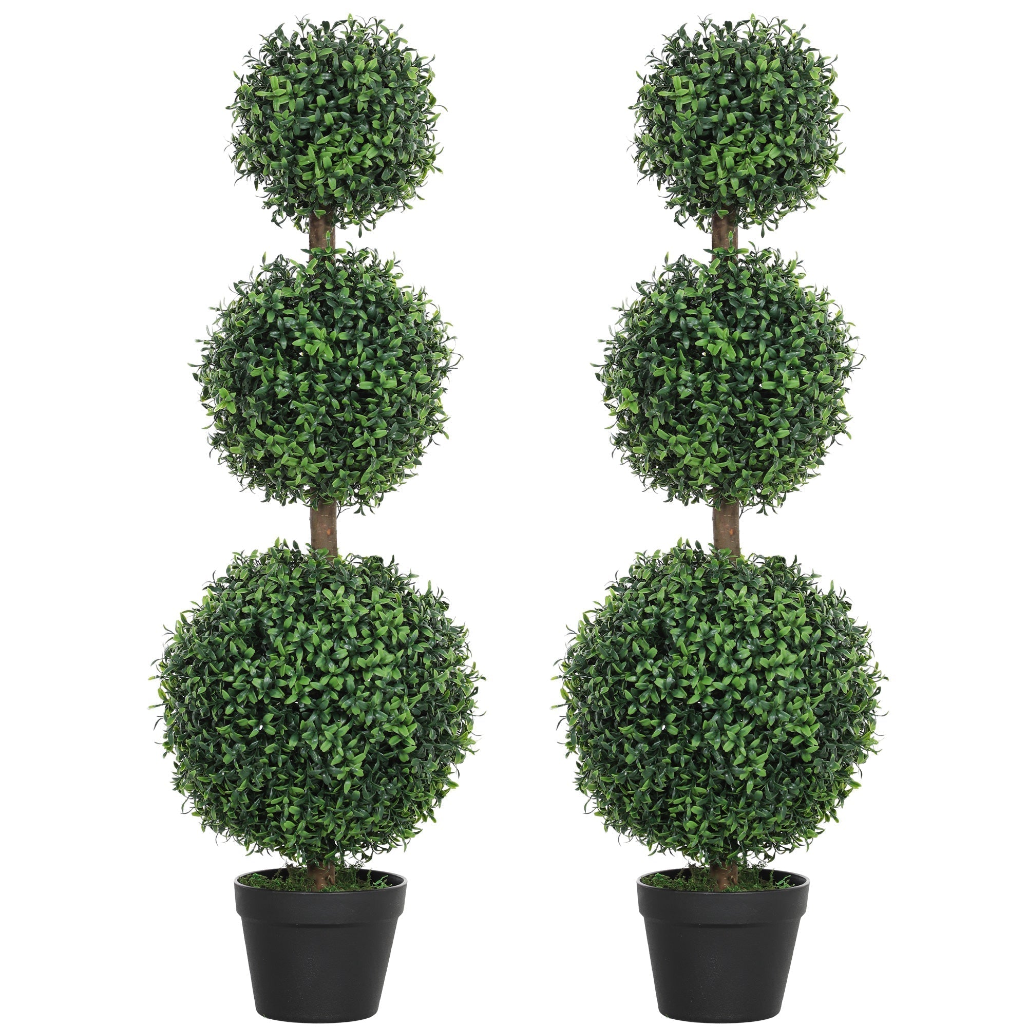 HOMCOM Set of 2 Decorative Artificial Trees, Topiary Ball-shaped Boxwood Trees in Pot, Fake Plants for Home Indoor outdoor Decor, 100cm, Green