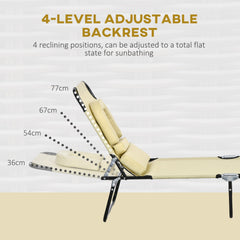 Outsunny Outdoor Folding Sun Lounger Set of 2 with Face Hole, 4 Level Adjustable Backrest Reclining Garden Lounger, Garden Recliner Sunbed with 600 D Oxford Cloth Seat and Pillow for Beach, Beige