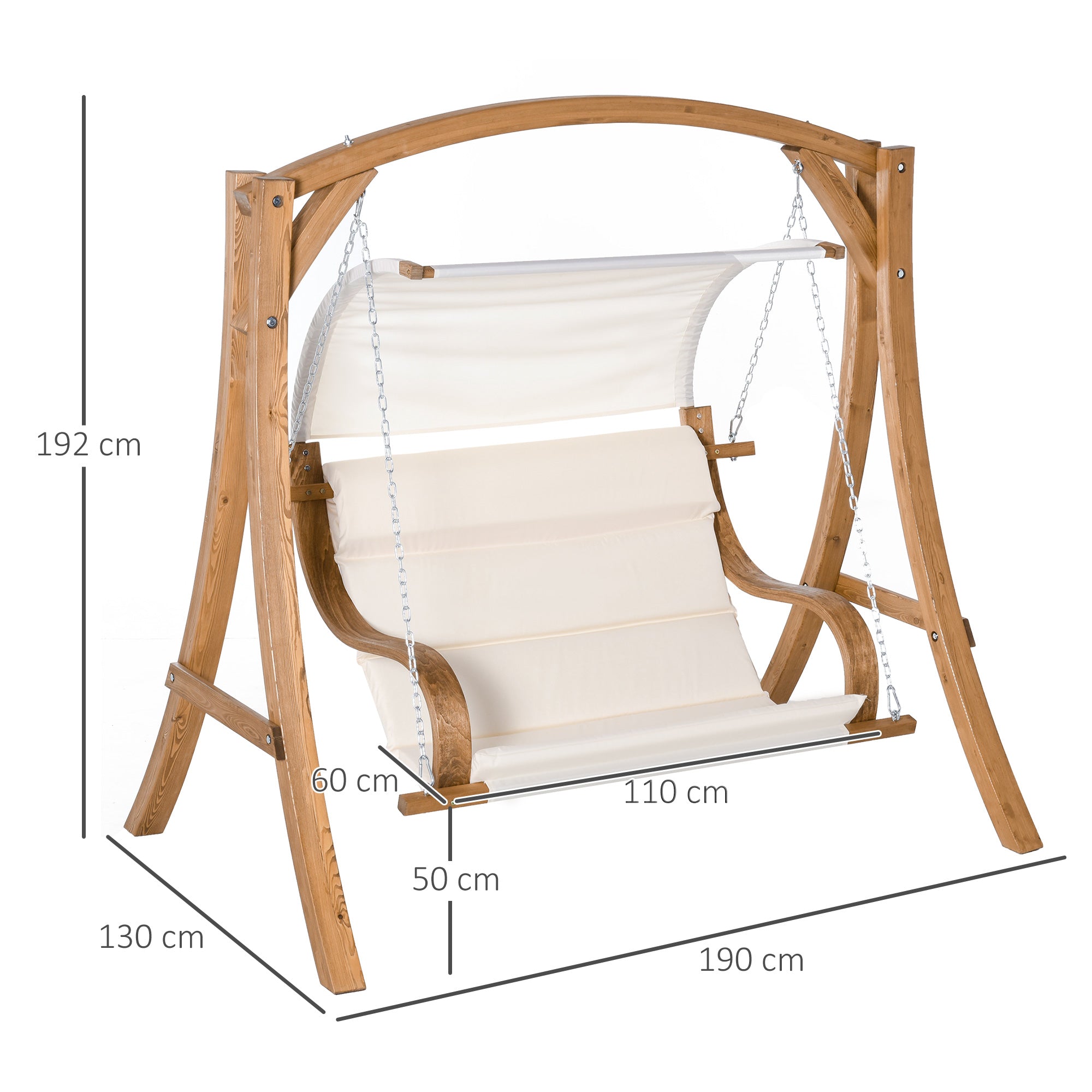 Outsunny Wooden Porch A-Frame Swing Chair With Canopy and Cushion for Patio Garden Yard