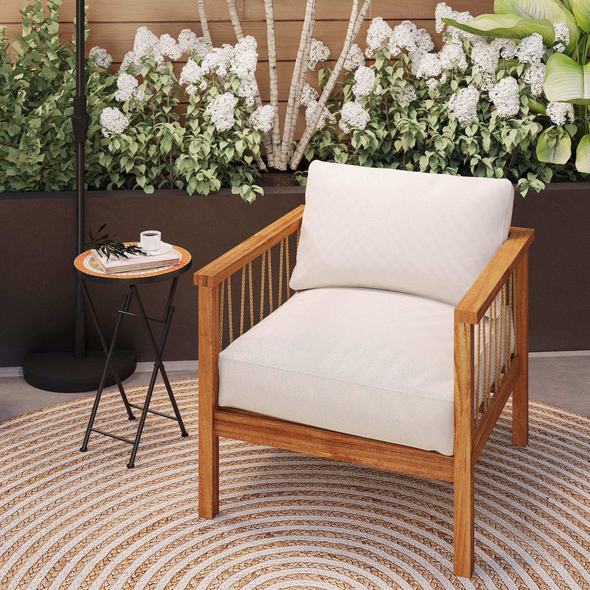 Outsunny Mosaic Outdoor Garden Table, 35.5cm Round Folding Coffee Table with Metal Frame for Balcony Terrace, Orange