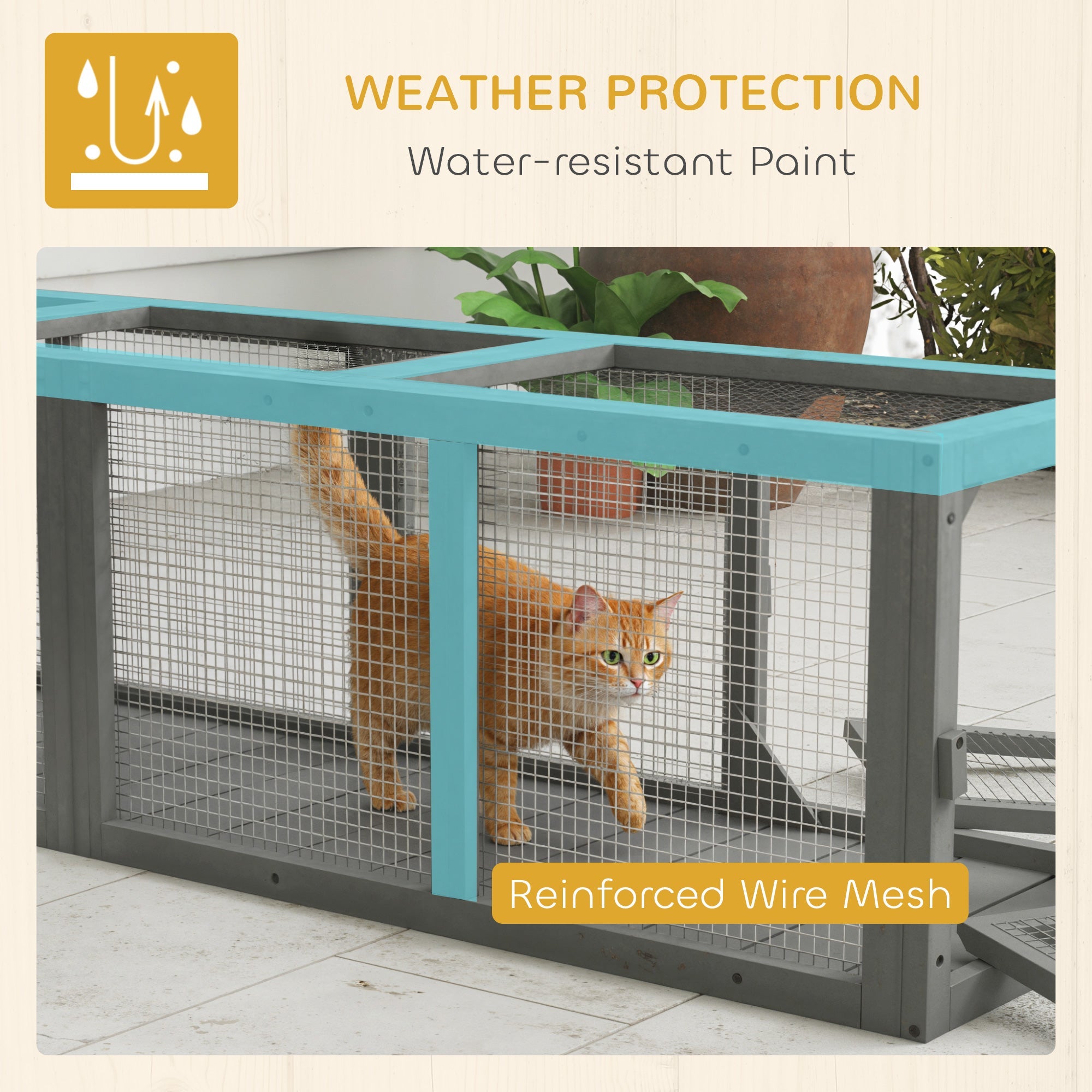 PawHut Outdoor Cat Tunnel, Wooden Play Cat Enclosure, Extendable Pet Run with 3 Doors, for Indoor and Outdoor Use, Grey