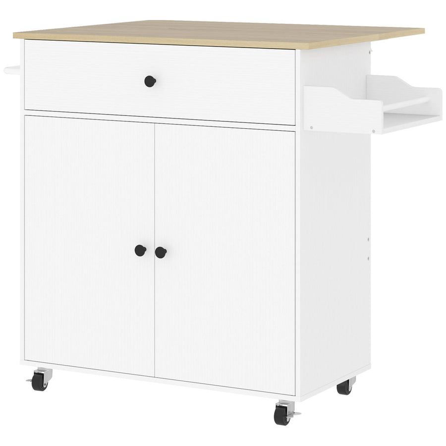 HOMCOM Rolling Kitchen Island with Drop Leaf, Kitchen Storage Cart with Drawer, Spice Rack and Towel Rack, White