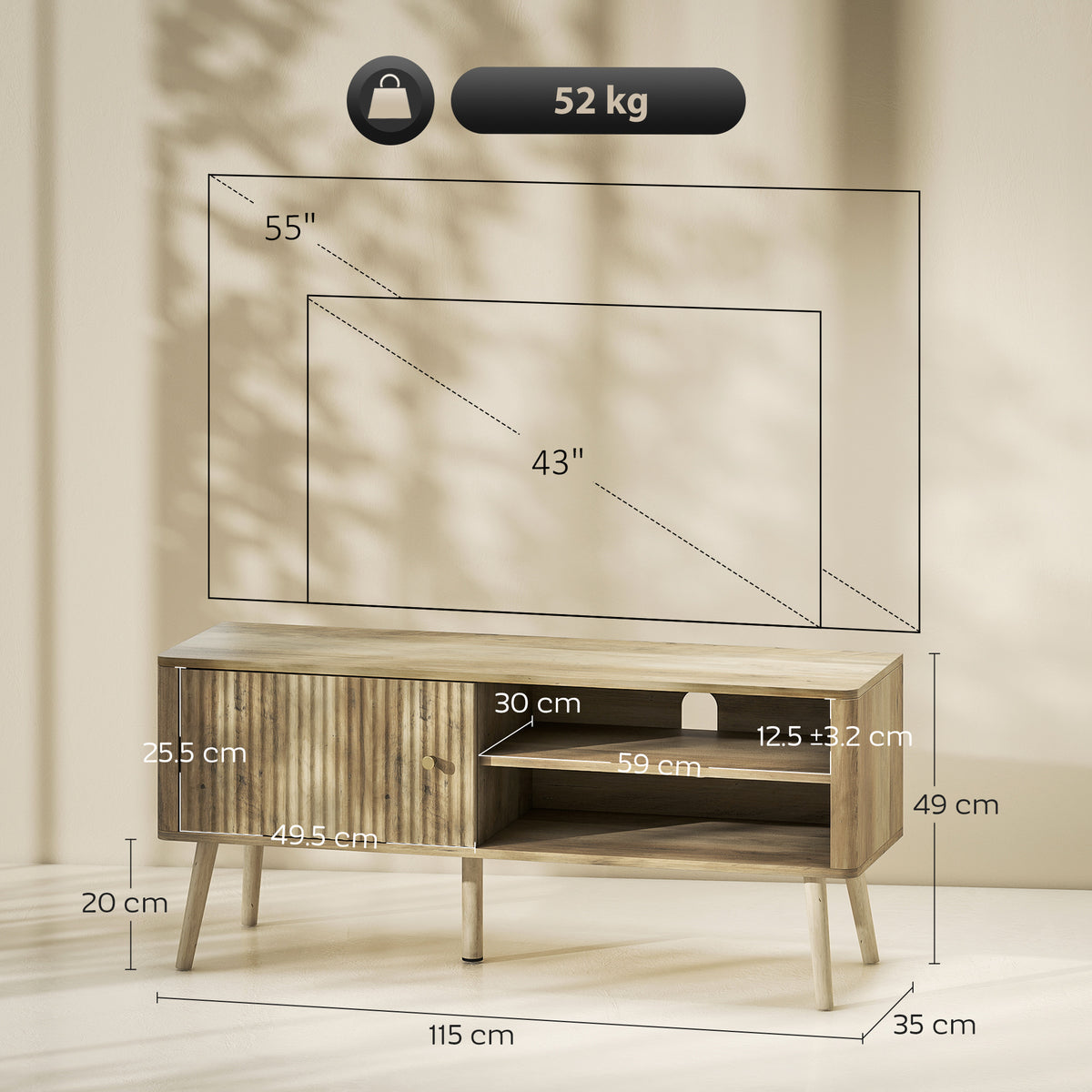 HOMCOM TV Stand Cabinet for TVs up to 55" - Oak