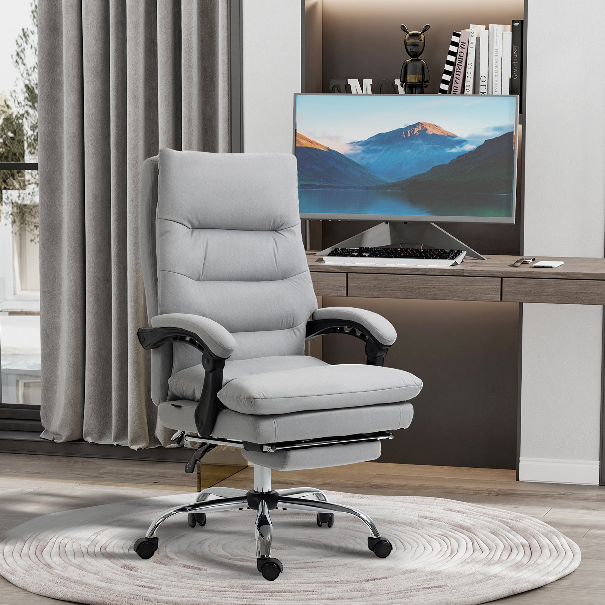 Vinsetto Office Chair with Footrest, Double Padding Ergonomic Desk Chair with 6-Point Vibration Massage and Back Heating, Microfibre Fabric with 135√Ç¬∞ Reclining Back, Grey
