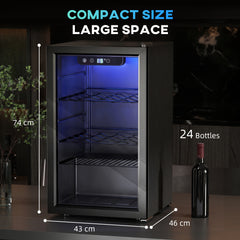 HOMCOM 24 Bottle Wine Cooler, 68 Litre Capacity, 4-16°C Freestanding Drinks Wine Fridge with Glass Door, Black