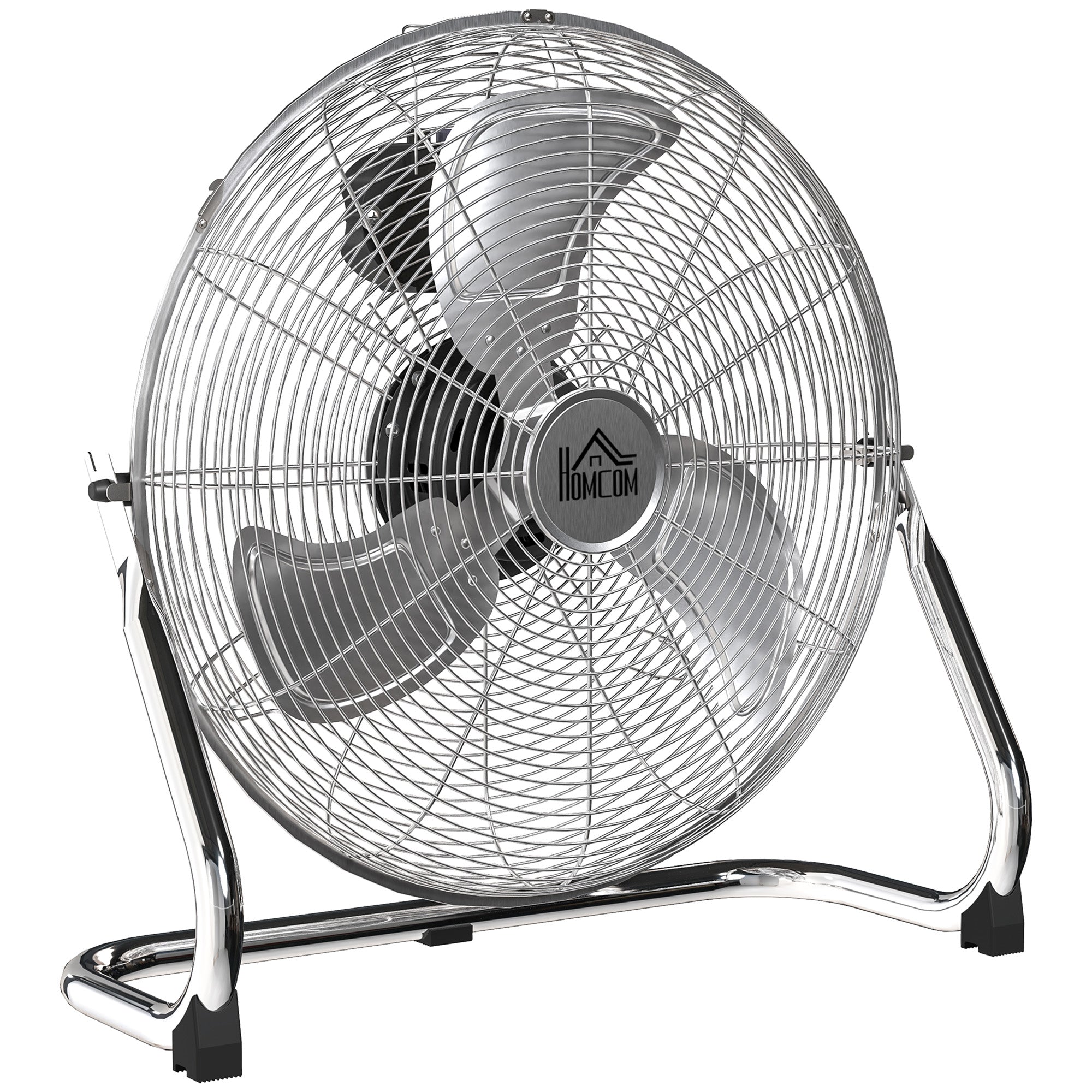 HOMCOM 20 Inches Chrome Metal Floor Fan, High Velocity 3-Speed Home Gym with Adjustable Head, Portable Desk & Table Fan Air Circulator for Home Office, Powerful Airflow, Quiet Operation