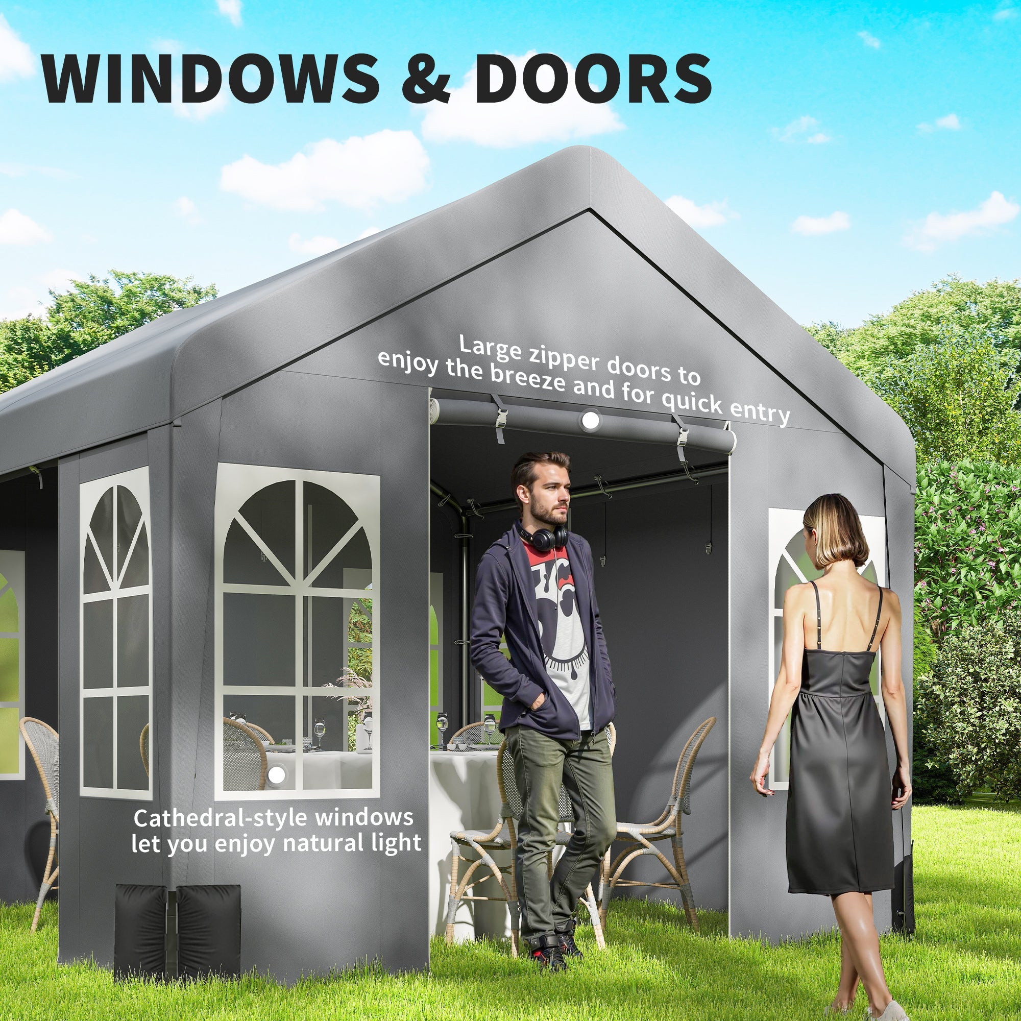 Outsunny 3 x 3 m Party Tent, Outdoor Canopy Tent Shelter with Removable Sidewalls, 4 Zipped Doors, for Parties, Wedding, Grey