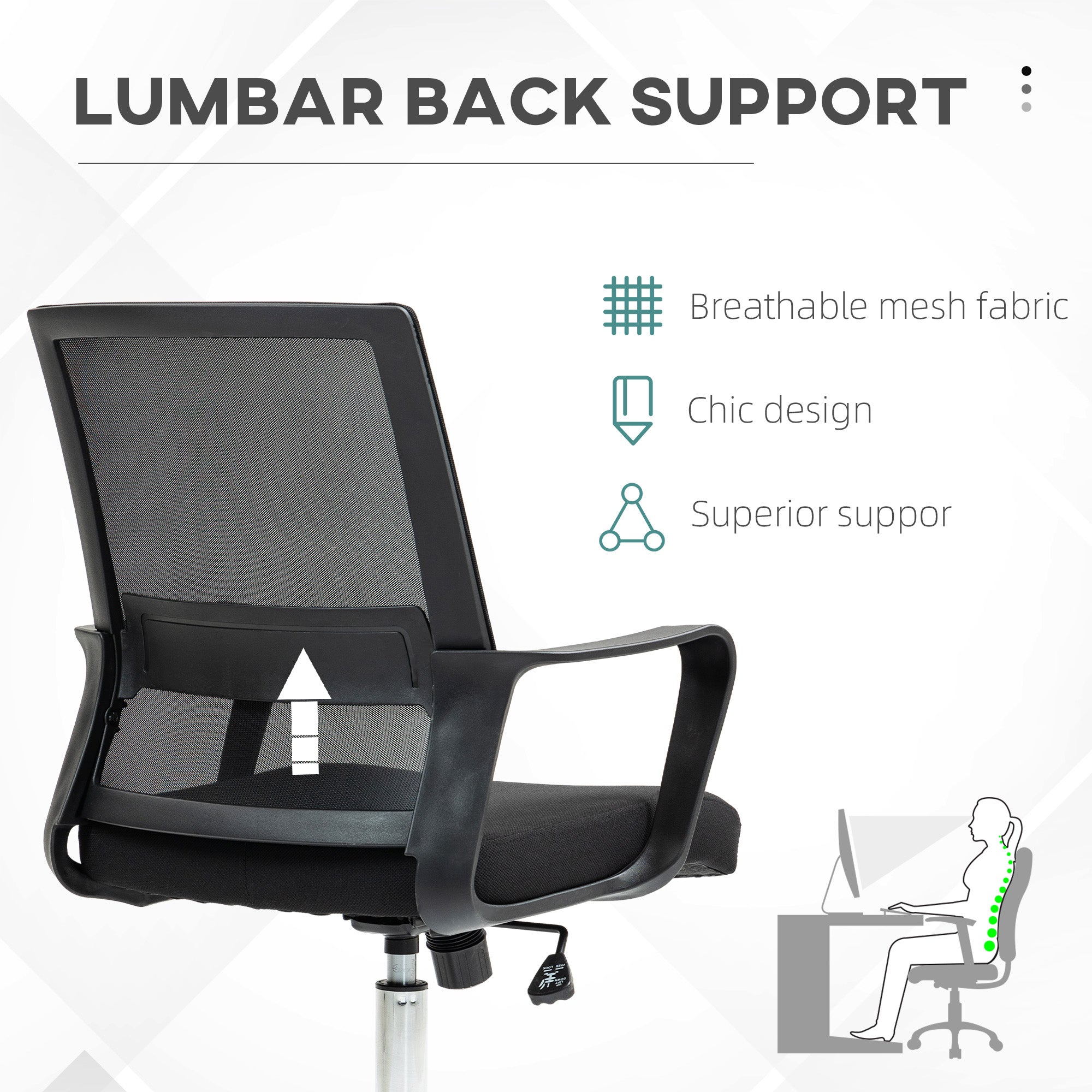 Vinsetto Mesh Back Office Chair, with Wheels - Black